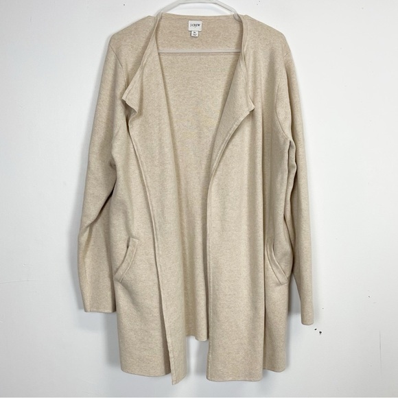 J Crew Collarless Sweater Blazer Womens XL Tan Beige Cardigan Open Front Pockets - Picture 1 of 10
